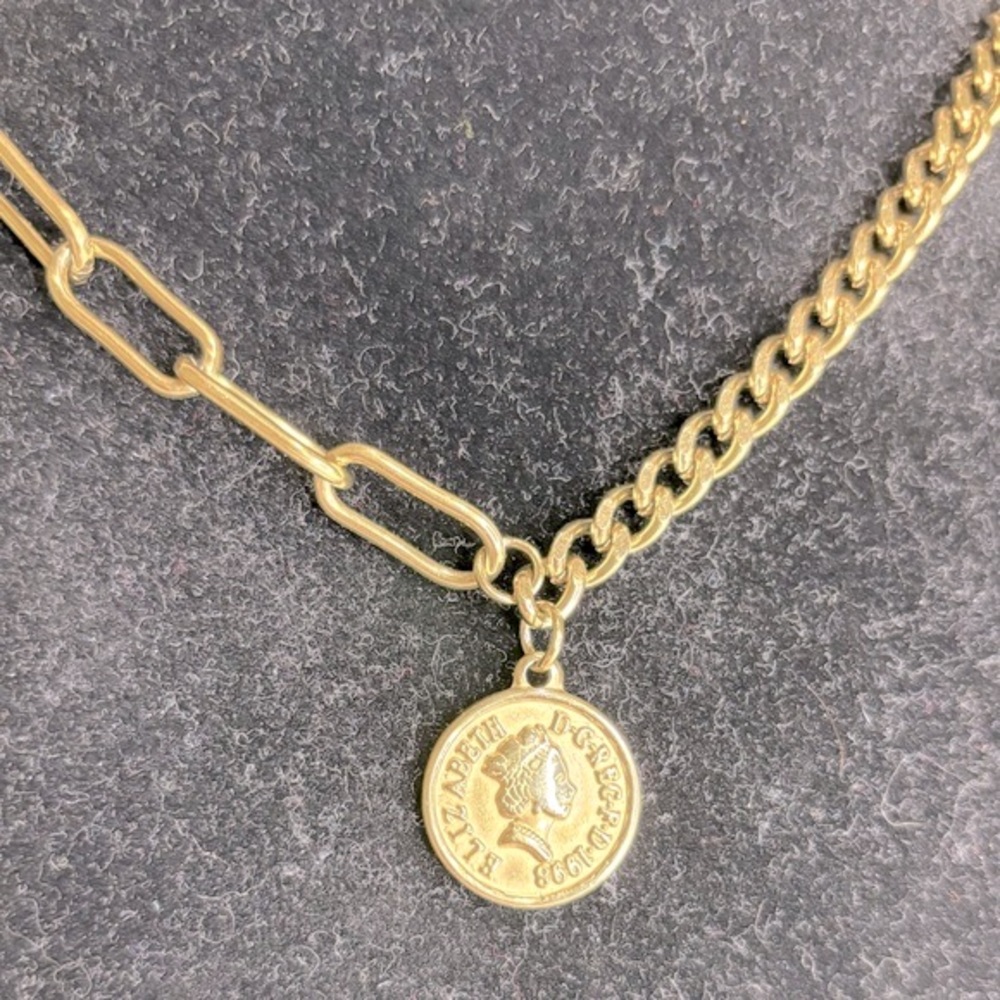 Adornia Water Resistant Mixed Chain Gold Coin Necklace New